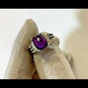 David Yurman Silver 10x8MM amethyst Diamond Sz 7.5